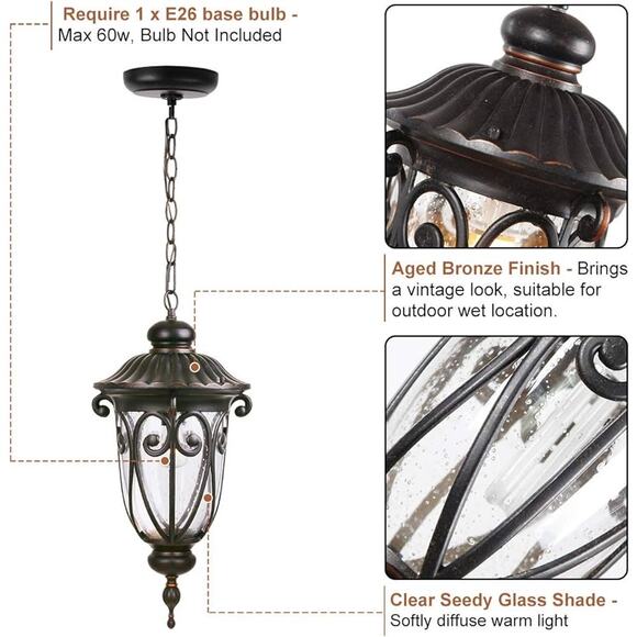 BNIB Outdoor Pendant Light Fixture for Porch, 20 1/2" High Antique Bronze - Picture 6 of 9